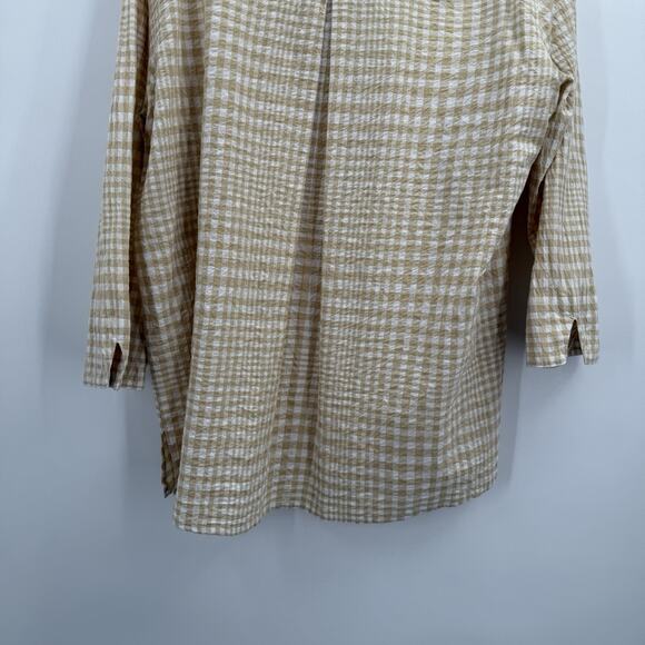 Ali Miles Top Shirt Womens XL Yellow Tan Textured Button Breathable Seersucker - Picture 4 of 11